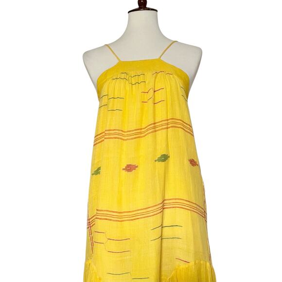 Kopal Women's Yellow Boho Striped Tiered‎ Midi Dress Size Medium - Picture 5 of 8